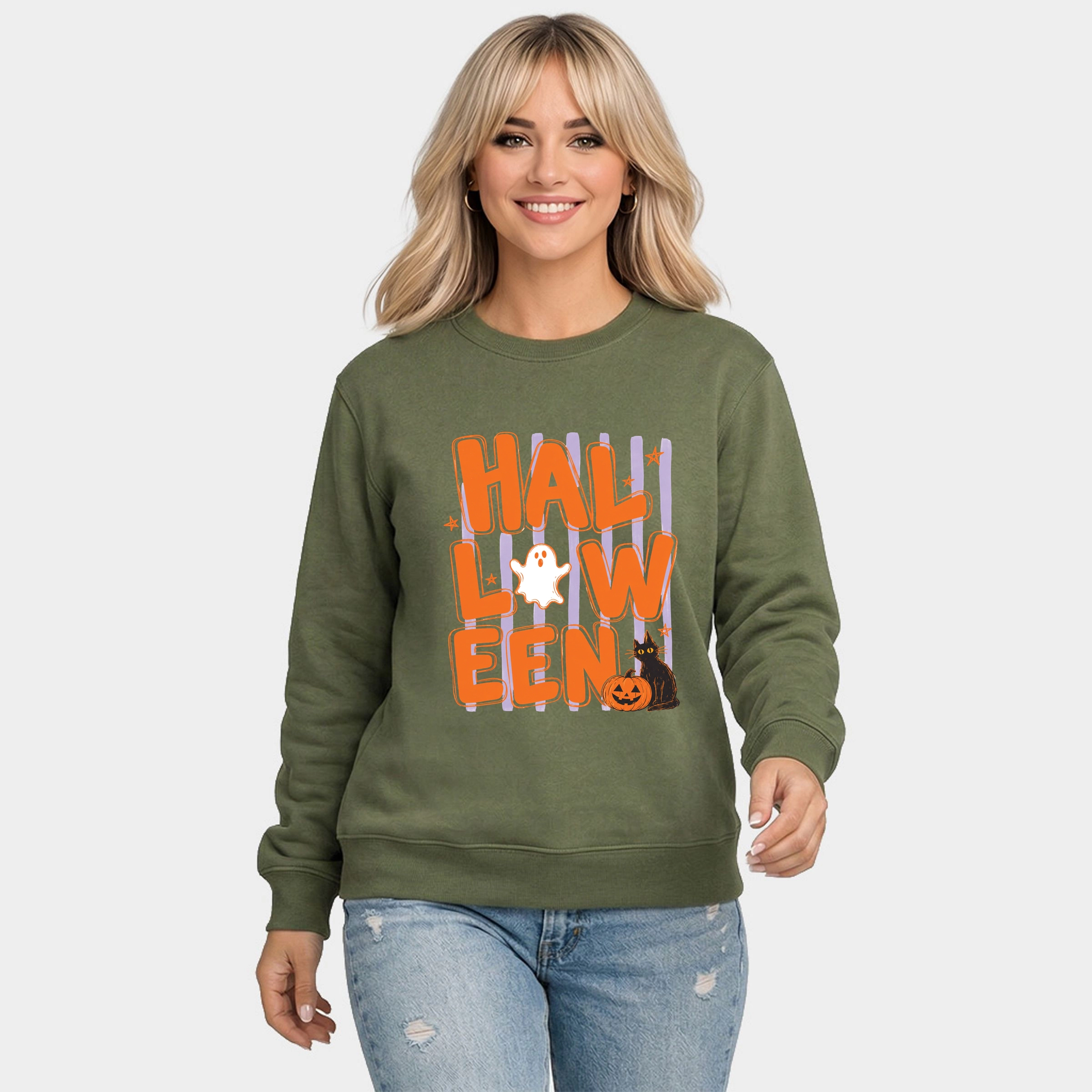 Simply Sage Market - Women's Graphic Sweatshirt Halloween Stripes