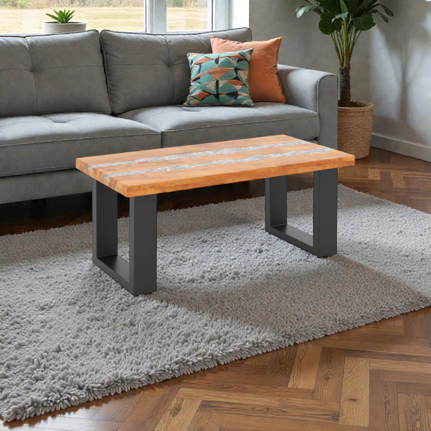 Hivvago Solid Teak Outdoor Table with Artistic Epoxy River Detailing
