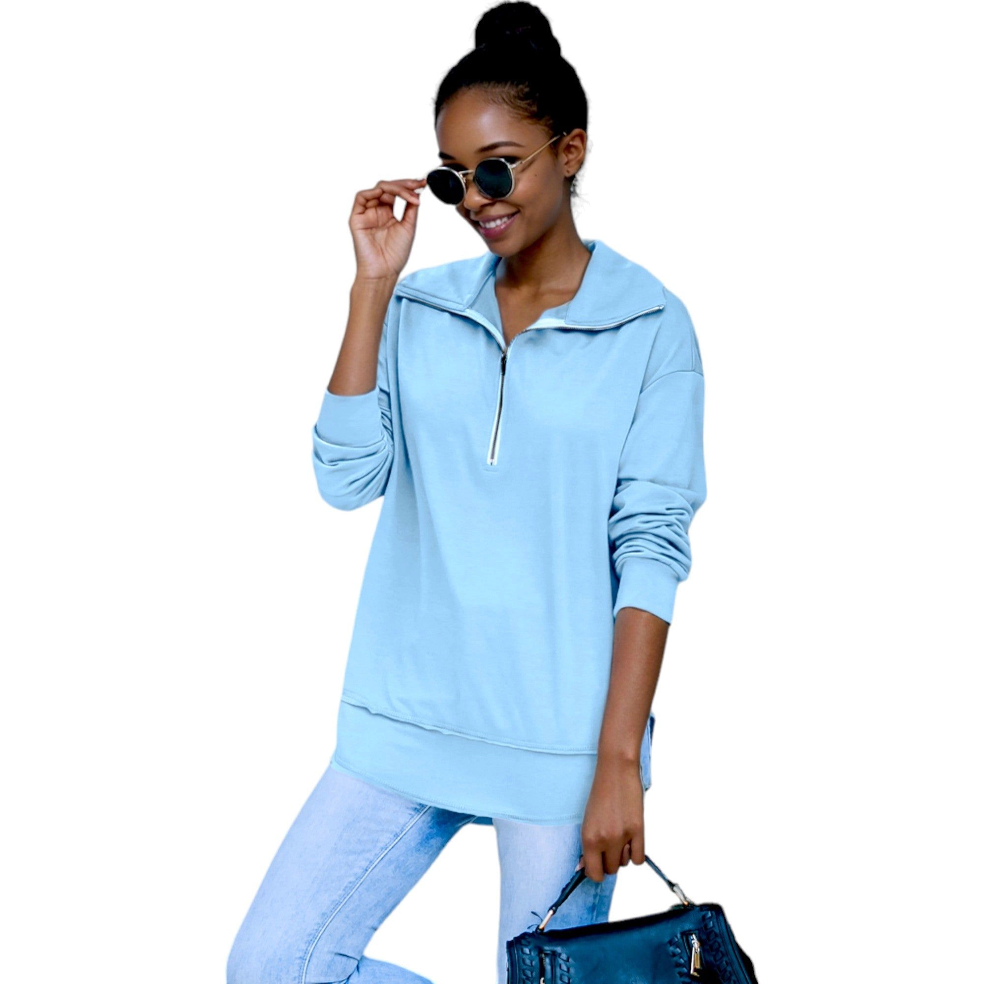 Anna-Kaci Women's Zip Up Funnel Neck Fashion Sweater