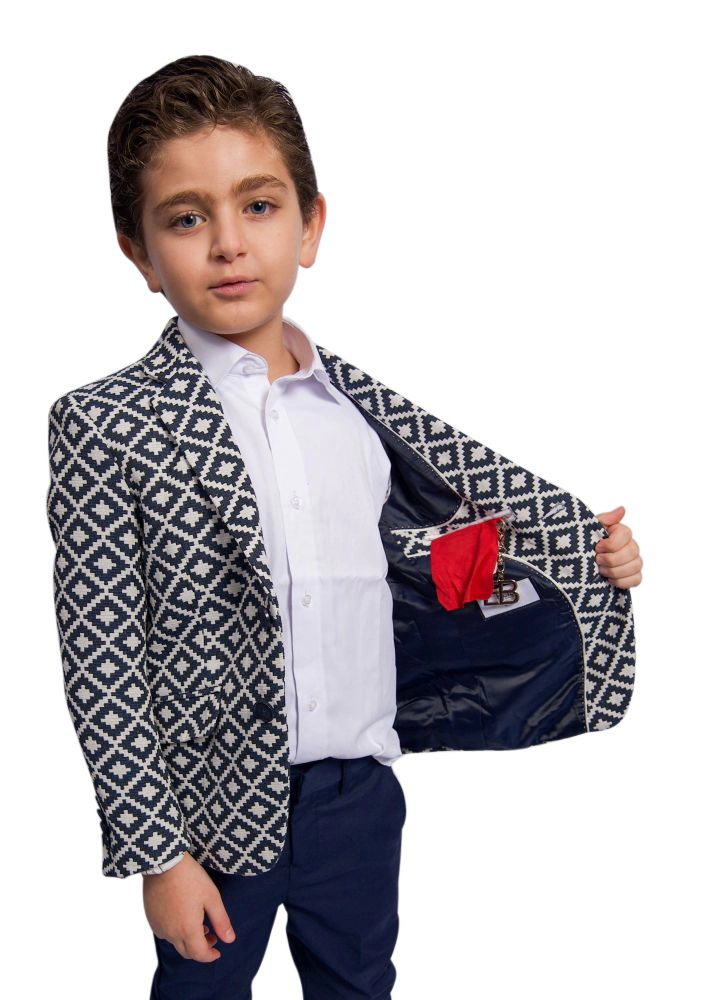 Elie Balleh Boys Slim Fit Stamp Boucle Blazer