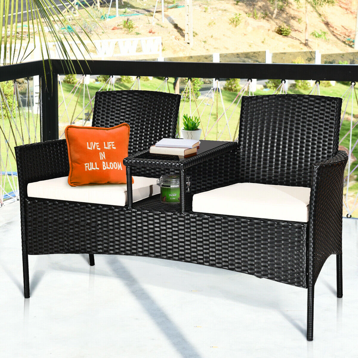 LJG Wicker Patio Conversation Furniture Set with Removable