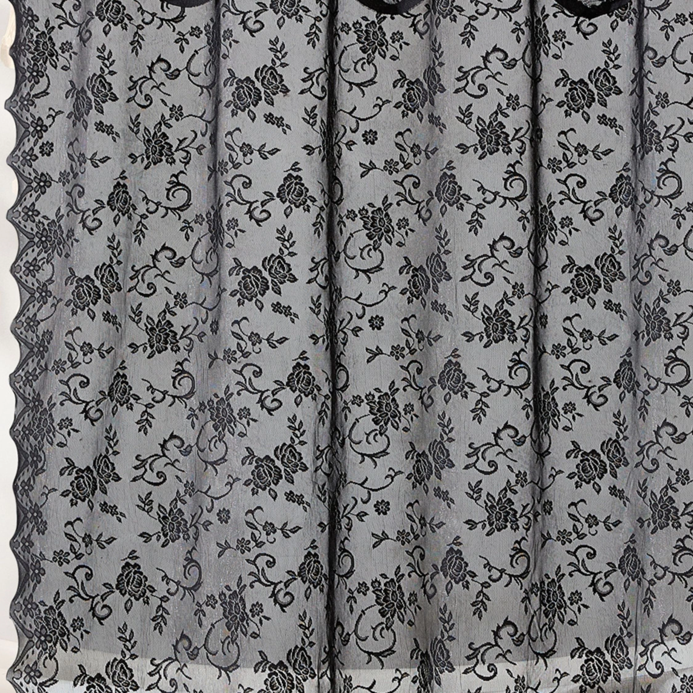 HLC.ME Harper Victorian Lace Shower Curtain with Floral Vine Design and Attached Valance
