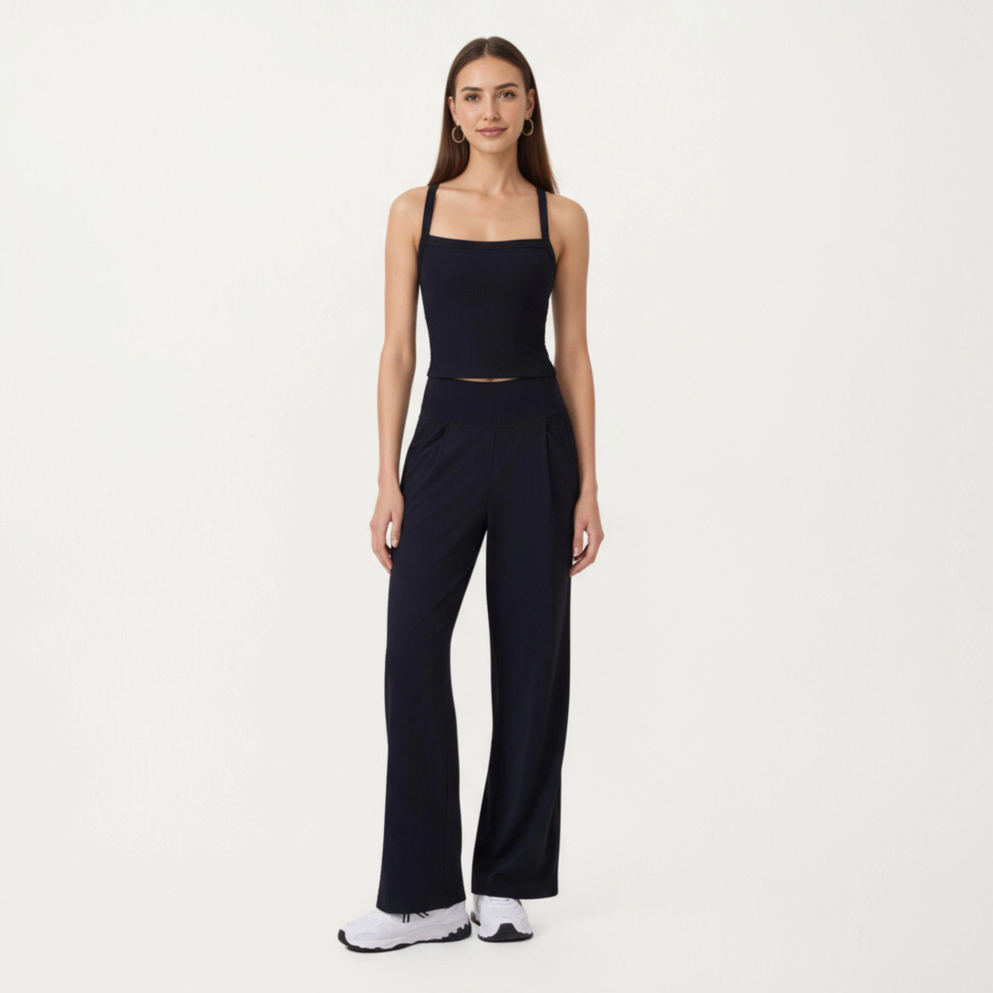 Anna-Kaci Women's Square Neck Ribbed Knit Cropped Tank Top with Wide Shoulder Straps