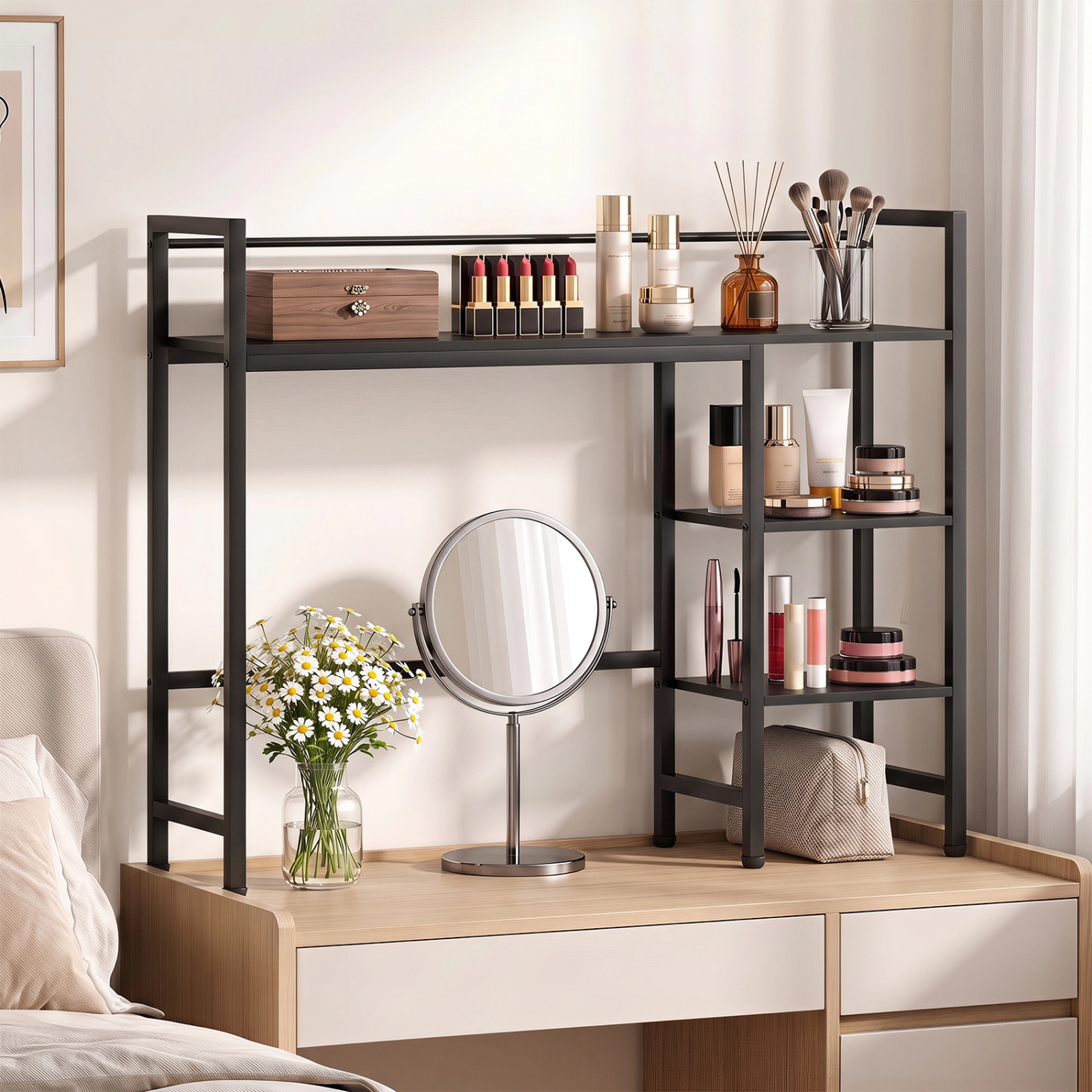 SUGIFT Black 38.5 in Desktop Bookshelf with Metal Frame and Monitor Space