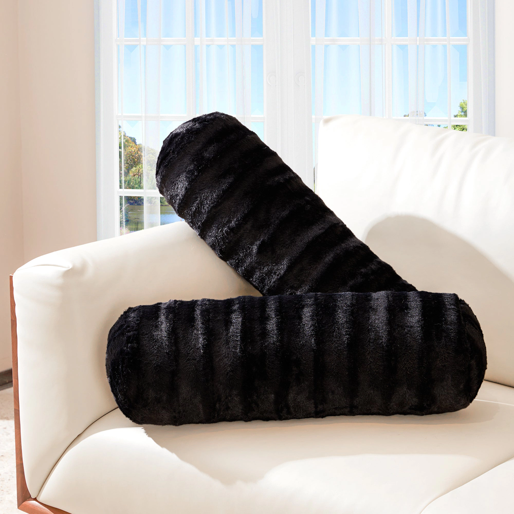 Cheer Collection Set of 2 Faux Fur Decorative Bolster Roll Pillows