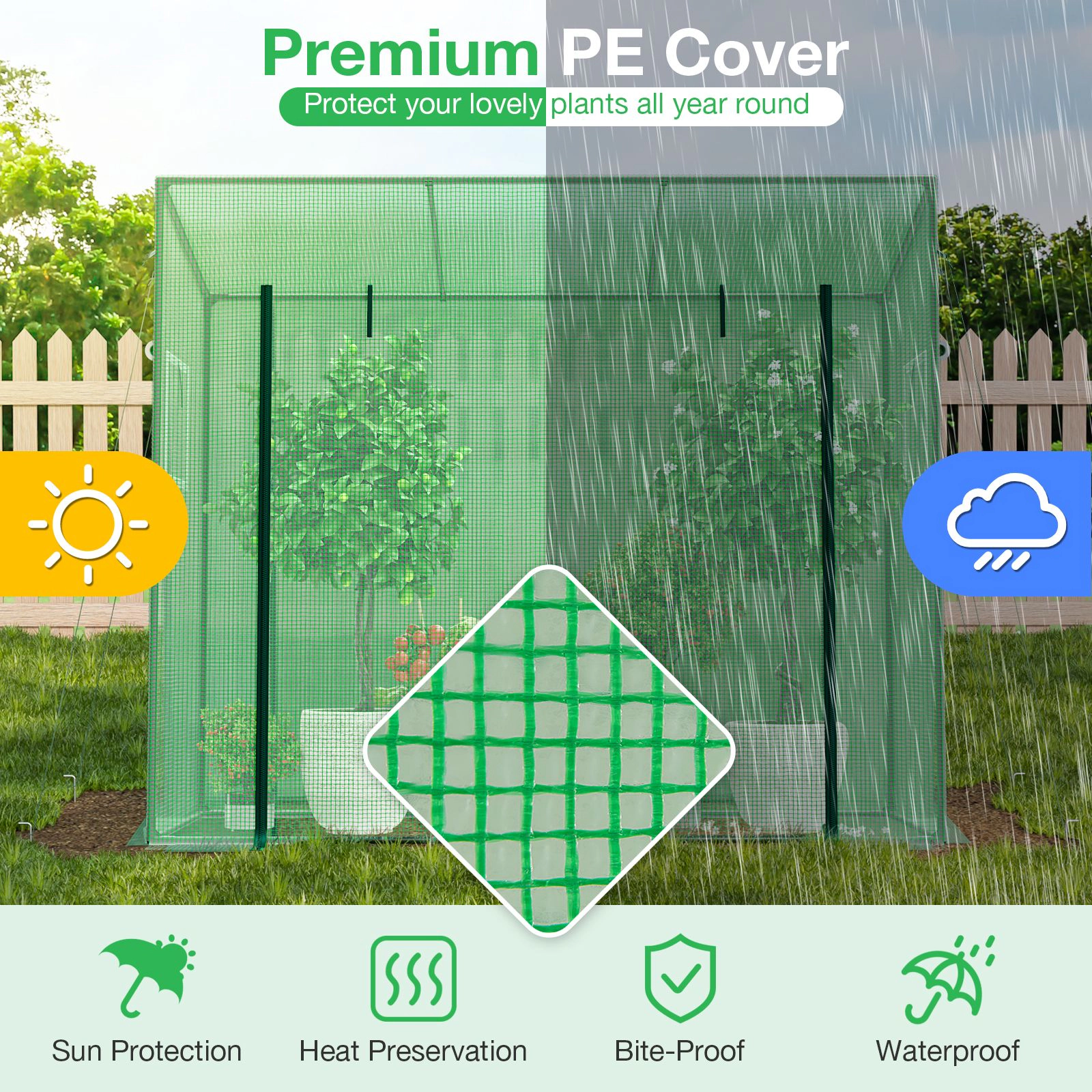 SlickBlue Green Mini Walk-In Greenhouse with PE Cover and Zippered Door