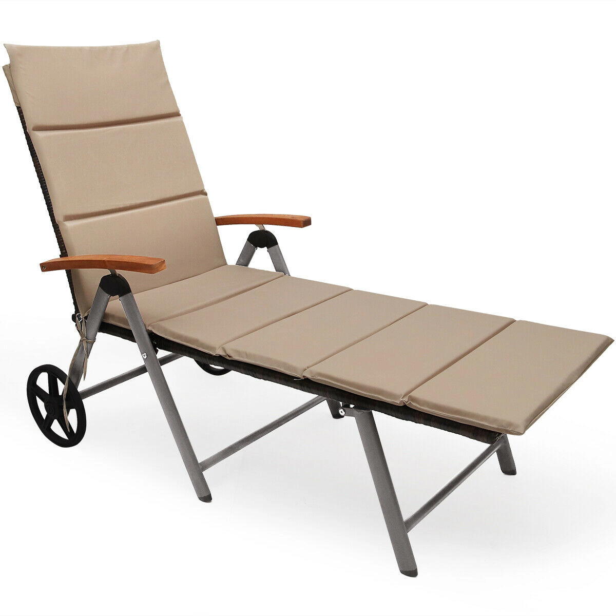 Hivvago Outdoor Chaise Lounge Chair Rattan Lounger Recliner