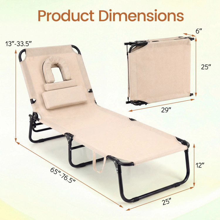 Hivvago Folding Face Down Tanning Chair With Hole 3 Removable Pillows