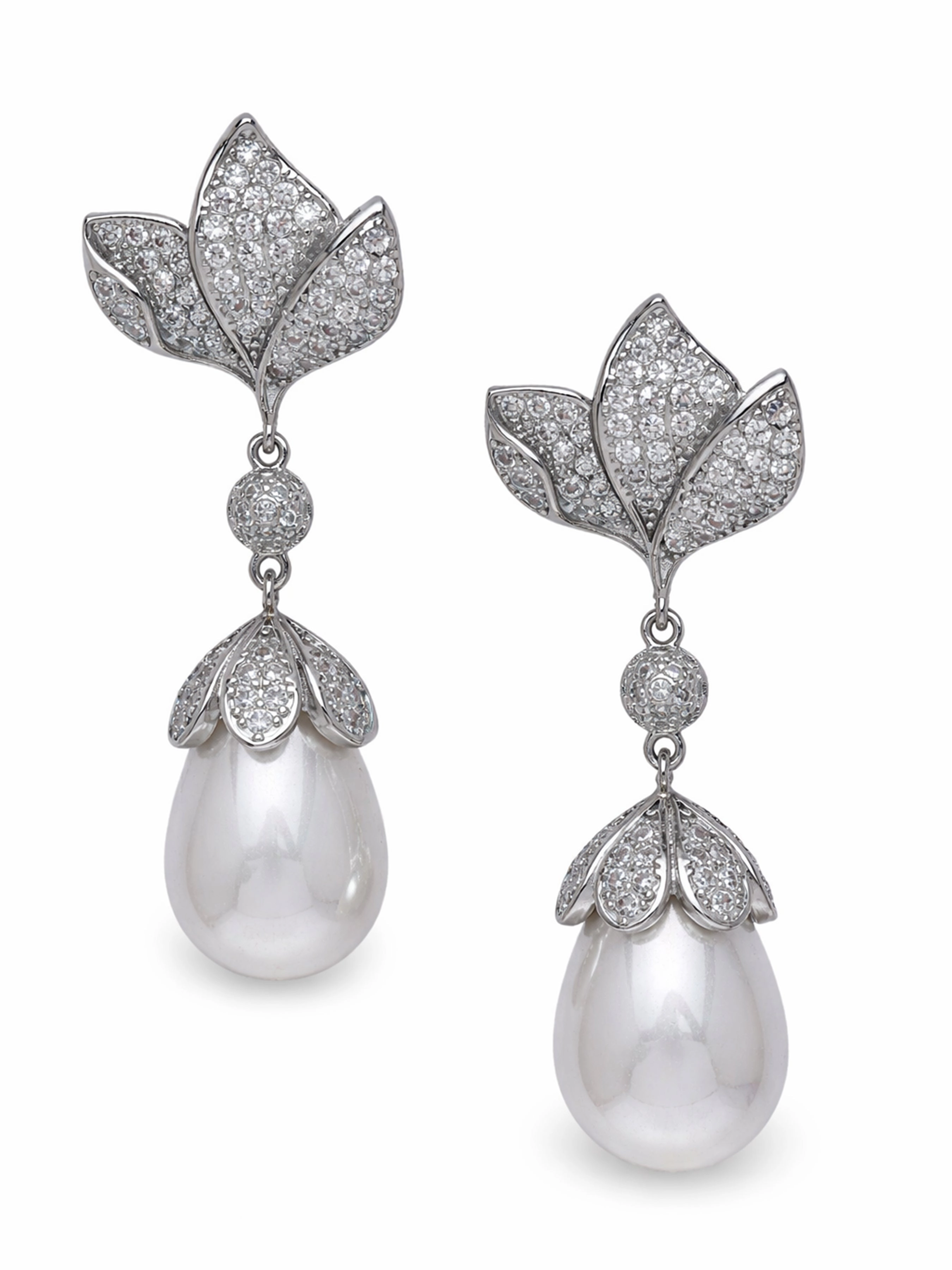 AGP PARIS Womens Leaf Pavé Pearl Drop Earrings