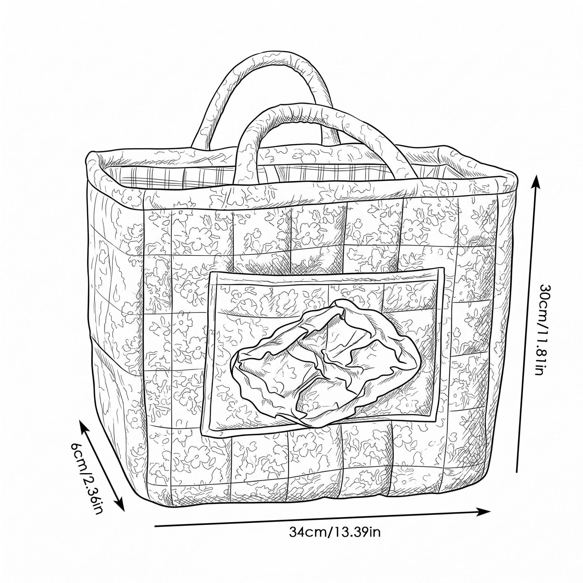 Alilang Unisex Floral Quilted Storage Tote with Handles and Front Pocket