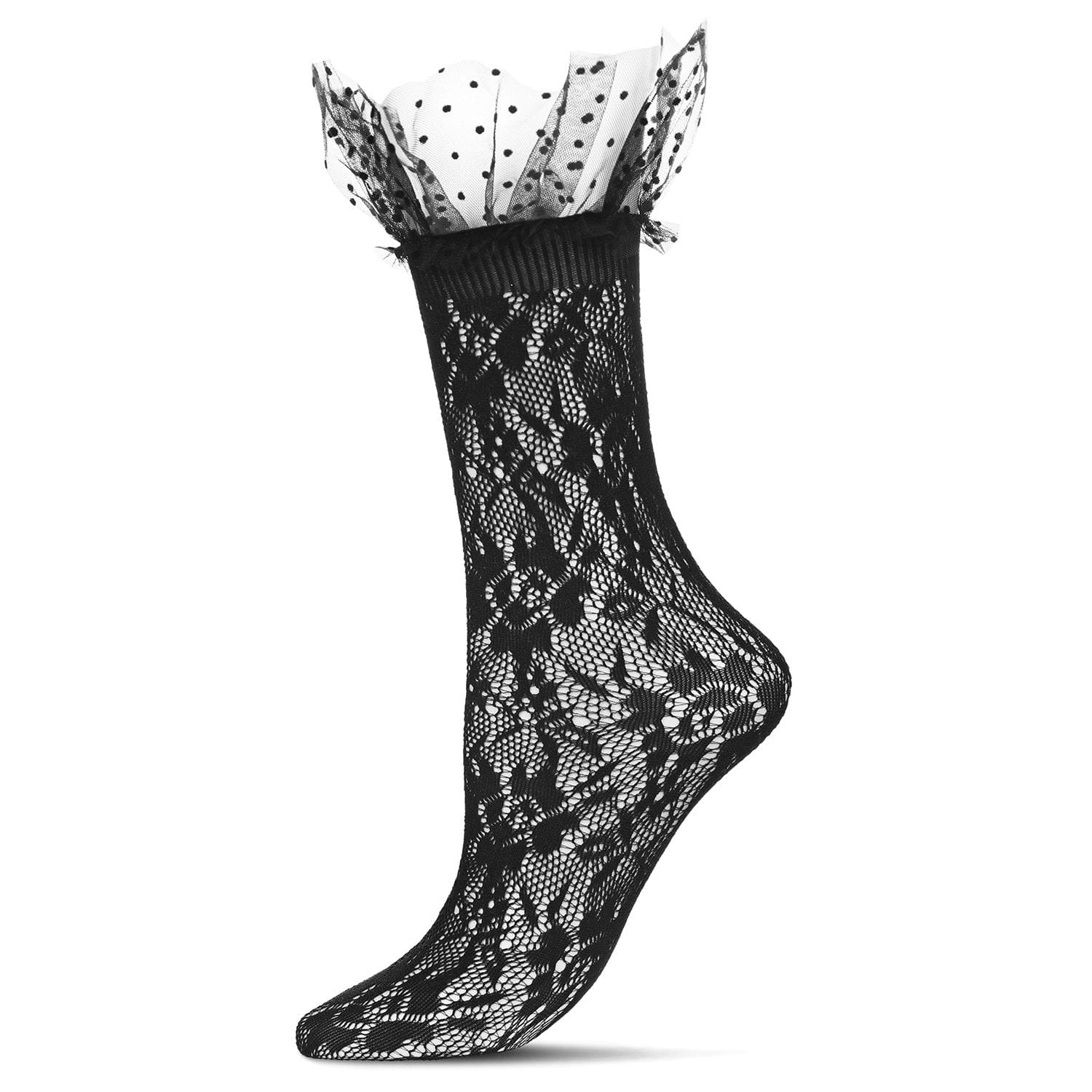 MeMoi Women's Floral Ruffle Polka Dot Cuff Crew Socks
