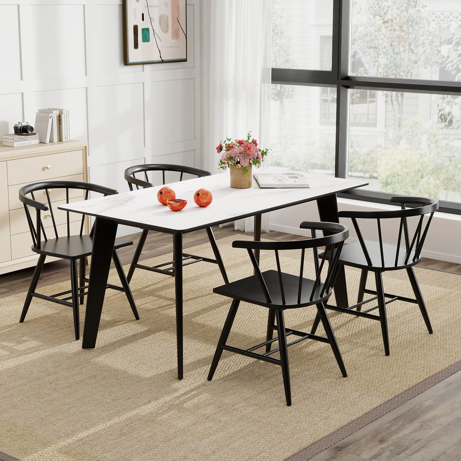LJG Windsor Dining Chair Set of 2 Mid-Century Modern Black Kitchen Chairs