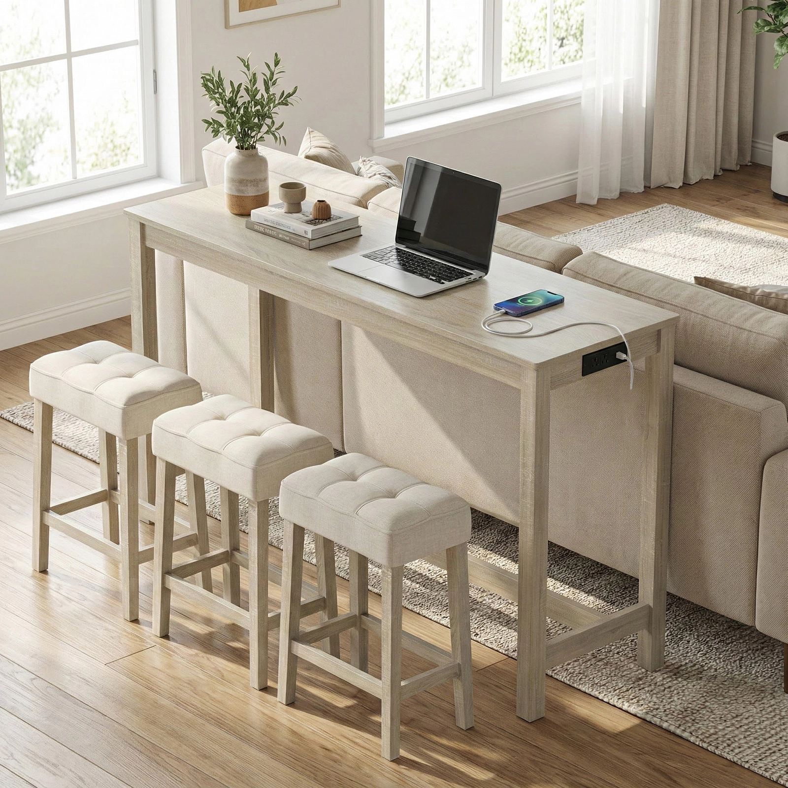 LJG Counter Height Table with 3 Stools and 4-Piece Breakfast Nook Bar Set