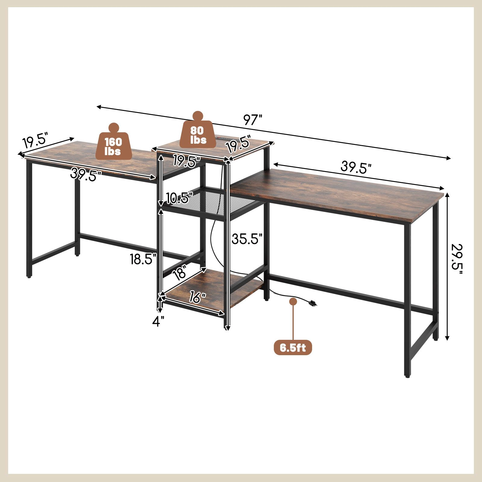 SlickBlue 2 Person Computer Desk with Power Outlet