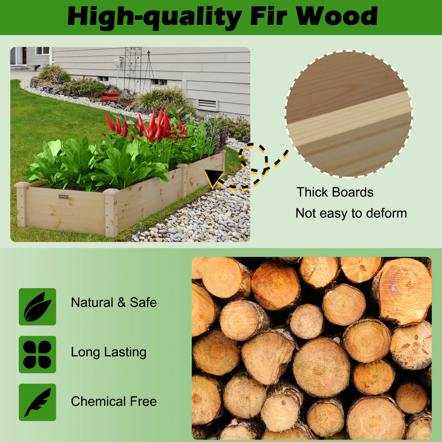 SlickBlue Unisex Wooden Raised Garden Bed Outdoor Planter Box