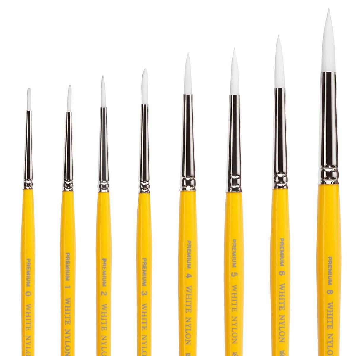 KINGART White Nylon 7950 Round Short Handle Brush Set - 8 pc