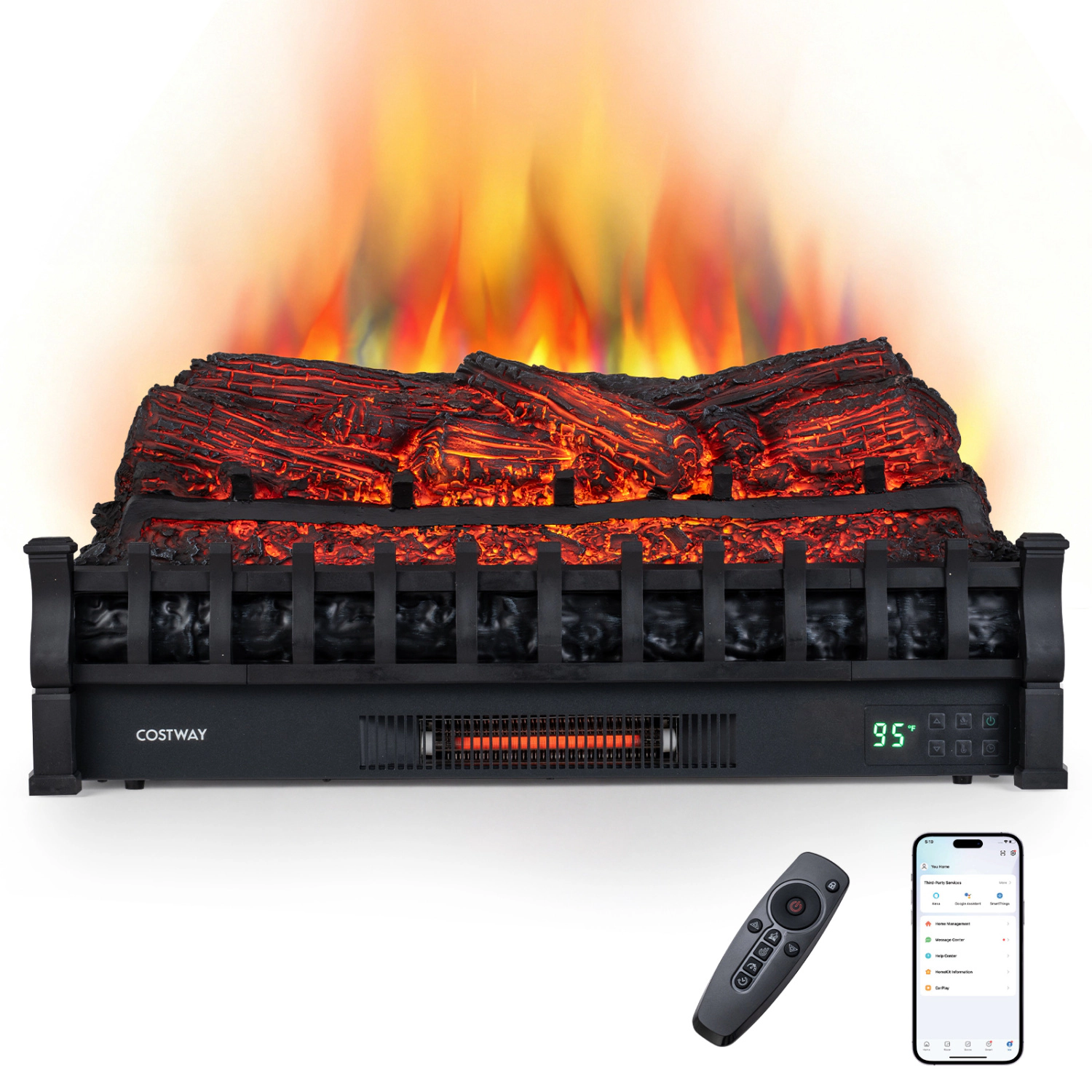 LJG 30" WiFi Fireplace Insert Pinewood Set with App and Remote