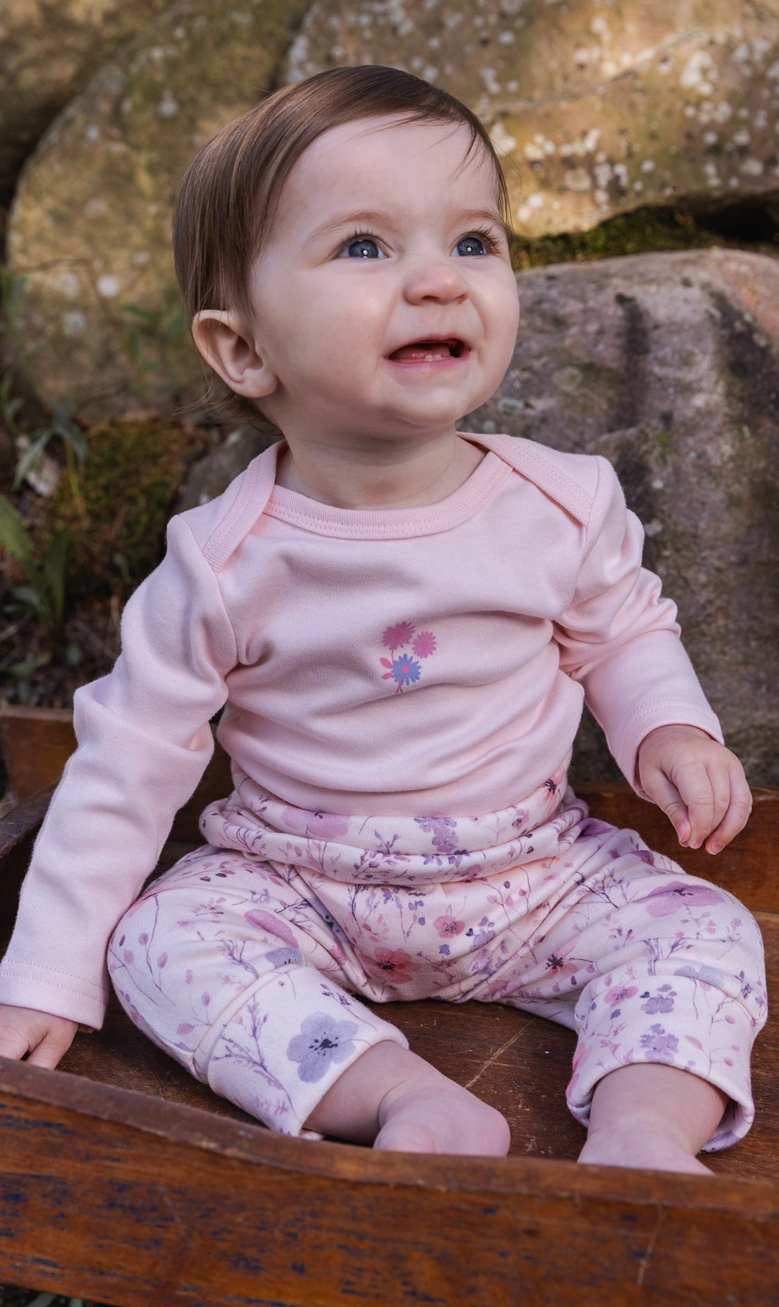 Deux par Girls Organic Cotton Long Sleeve Flower Detail Onesie