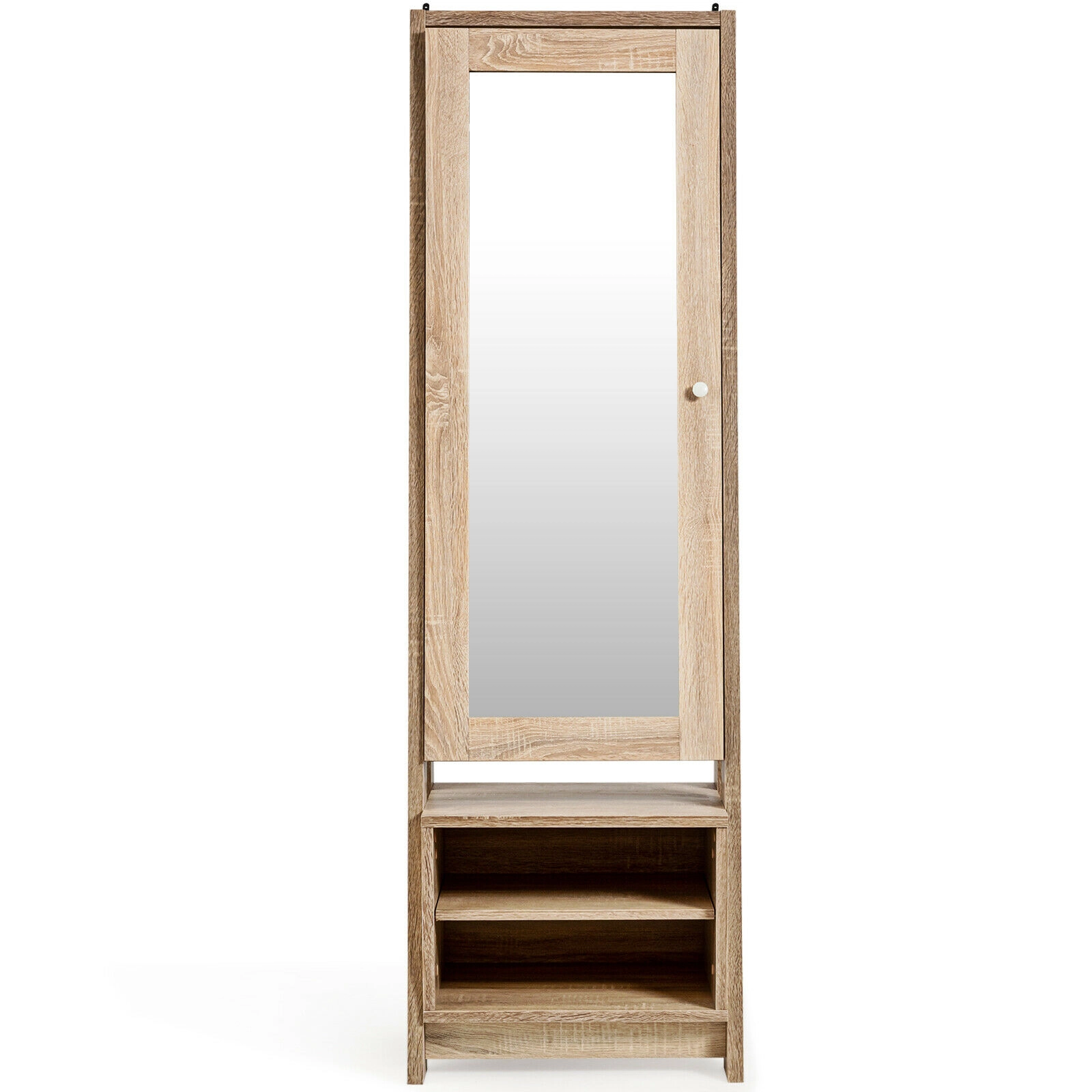 Slickblue 68 Inch Freestanding Jewelry Cabinet with Full-Length Mirror and Storage Shelves