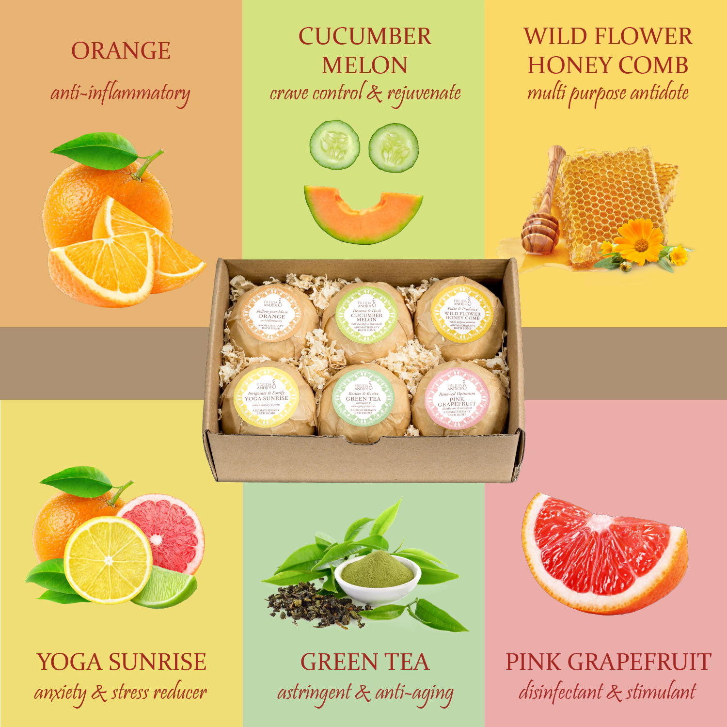 Freida and Joe Men and Women 6 Different Calming Bath Bombs