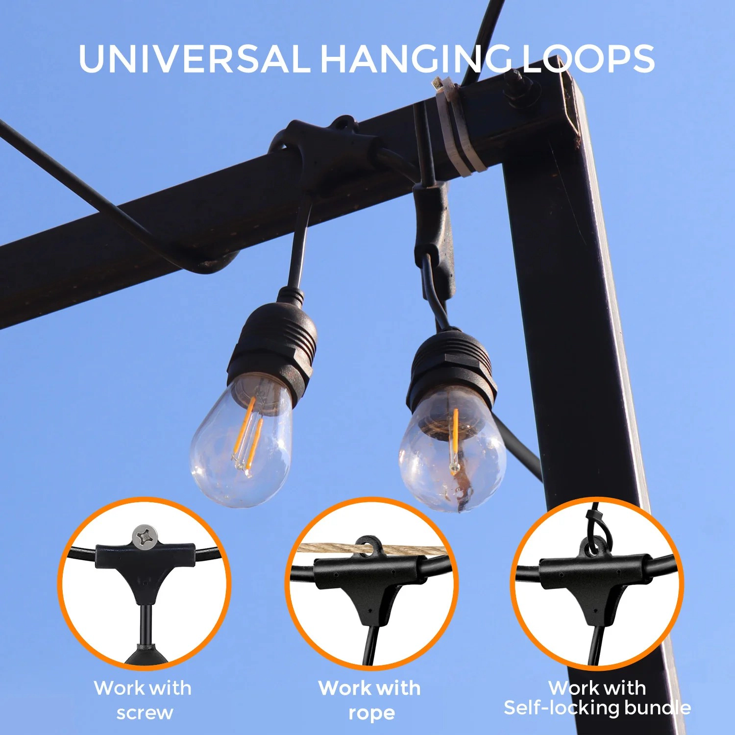 Sonicgrace 48FT Patio String Lights 15 LED Bulbs IP65 Waterproof