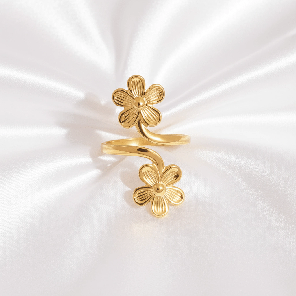 DressAtR Women's Flower 18K Gold Plated Adjustable Ring