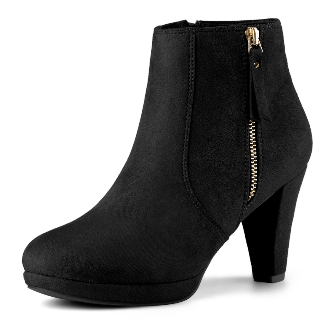 BLISSFUL STEP Women Faux Suede Chunky Heel Platform Ankle Boots