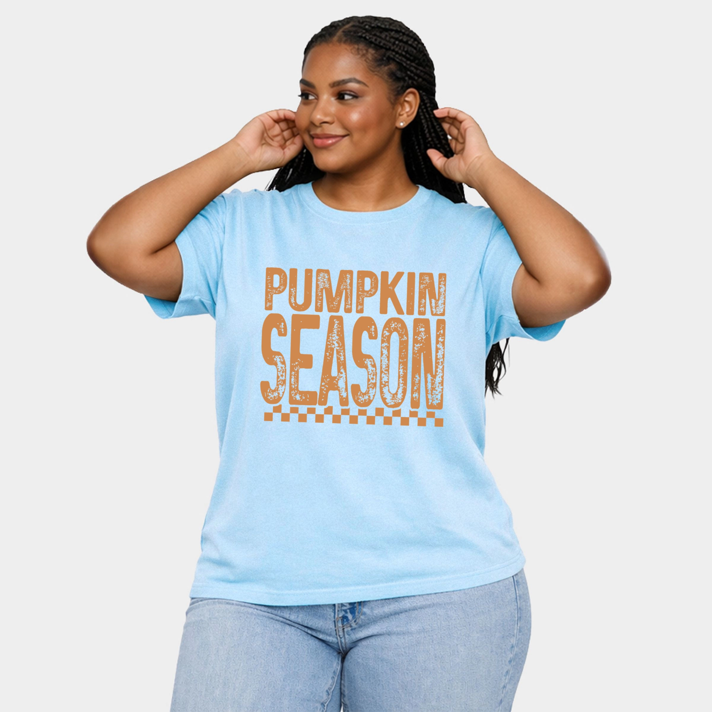 Simply Sage Market - Women's Plus Sized Garment Dyed Graphic T-Shirt Pumpkin Season Checkered Distressed