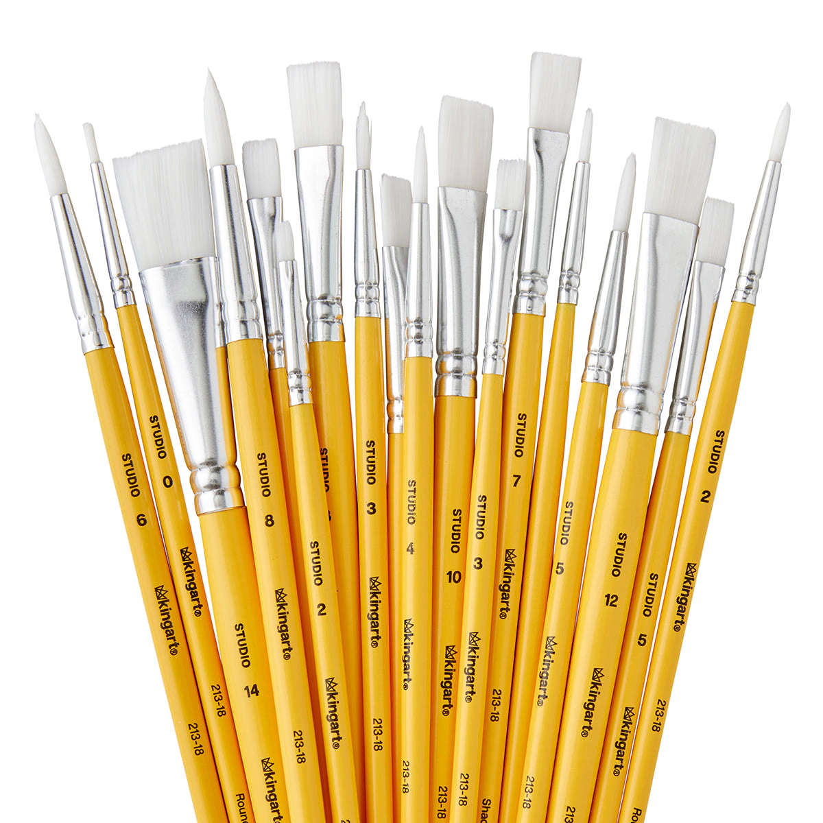 KINGART Studio Mixed Media White Nylon Brush Set - 18 pc