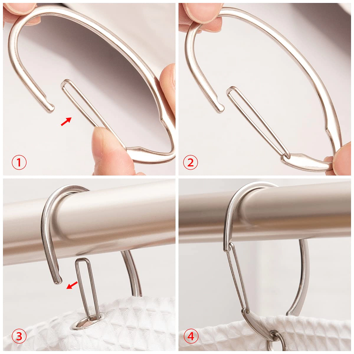 Utopia Alley Rust-Proof Zinc Shower Curtain Hooks with Clasp Closure for Bathroom & Curtains etc - Set of 12