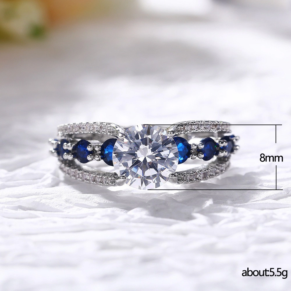 Women Blue White Round CZ Novel Designed Female Party Ring