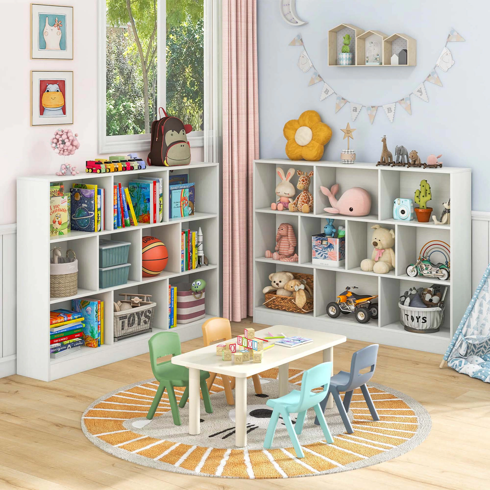 Costway 10-Cube Bookcase 41" Wooden Toy Storage Organizer for Kids Bookshelf Natural