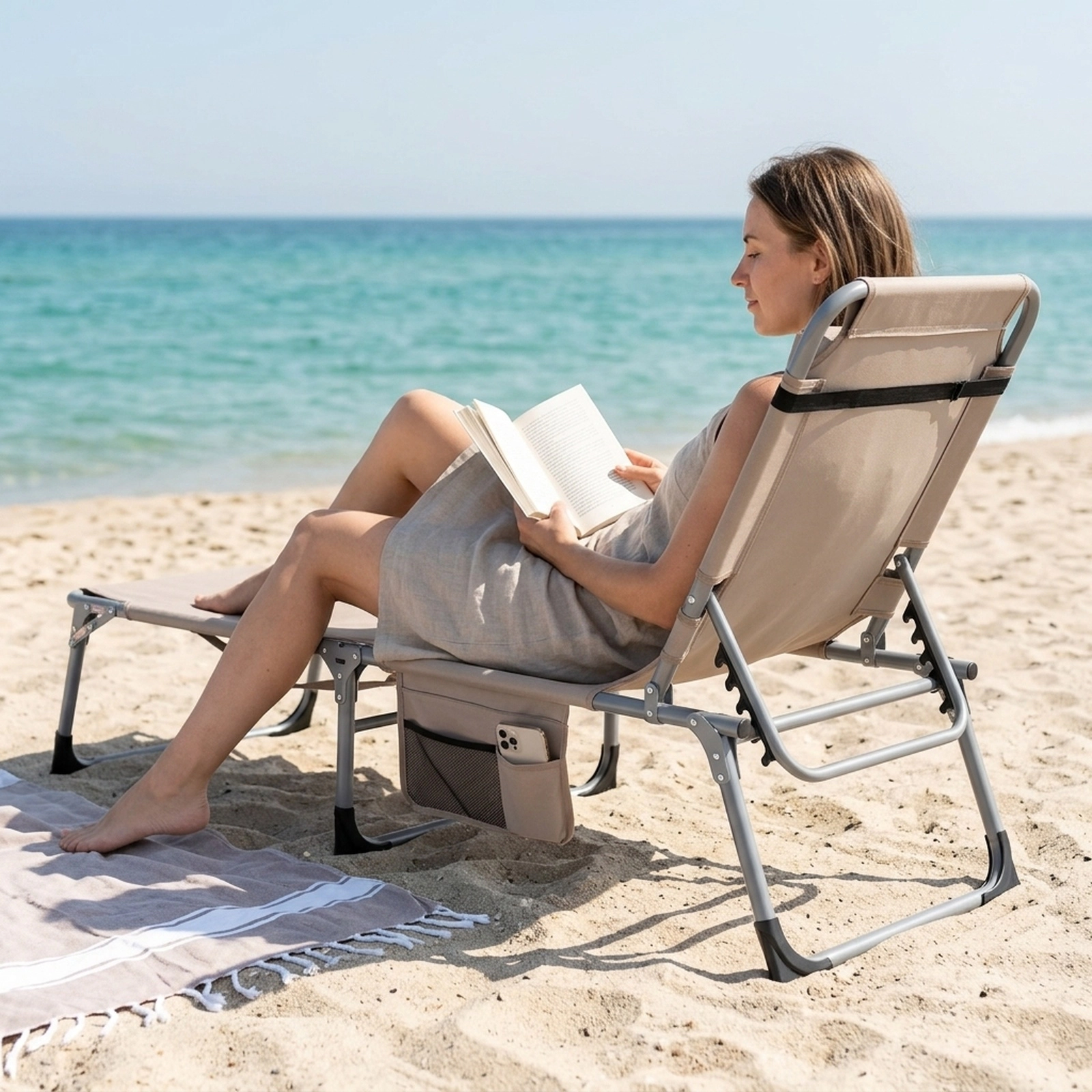 Portable Sunbathing Chair with Face Hole and Arm Openings Folding Beach Lounge Chair Sand