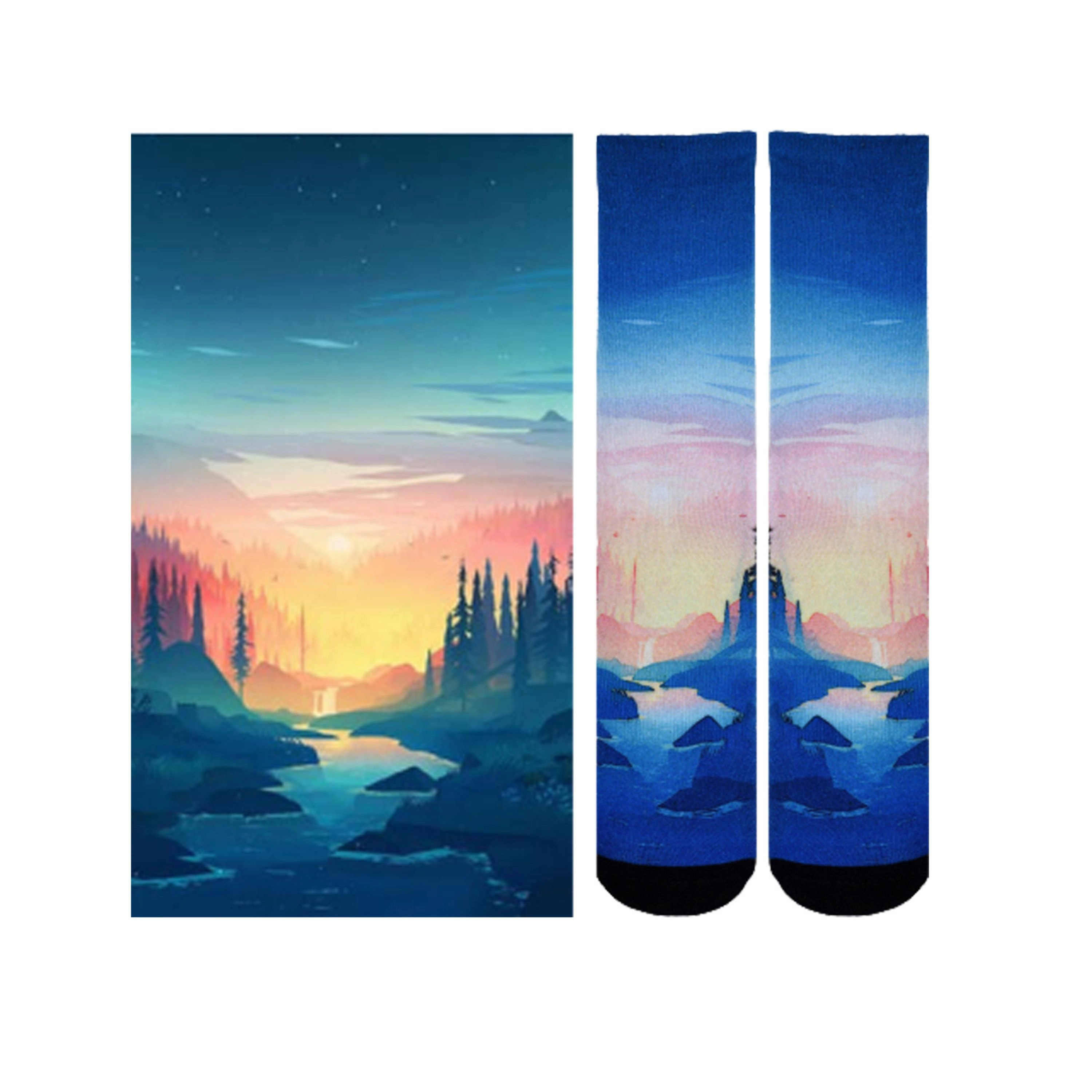 Wear Sierra Women's Knee-High Sunset Stream Design Pair Pack Socks