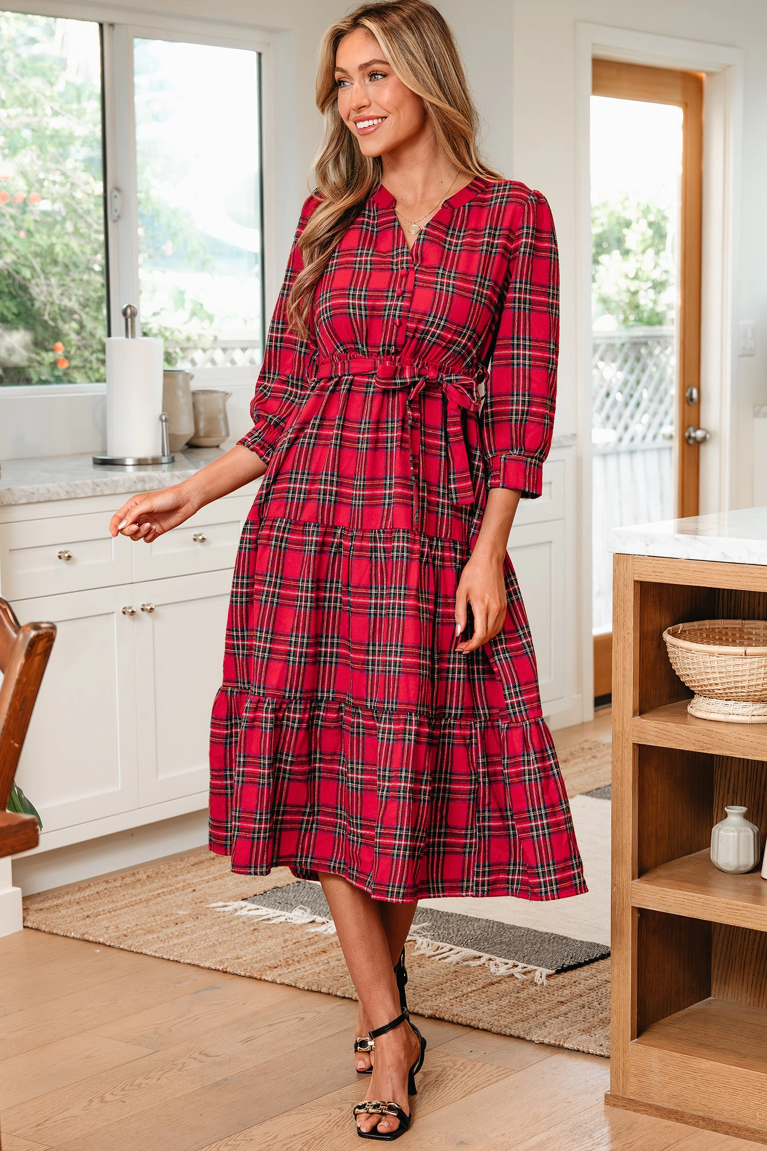 Threaded Pear Women's Della Ruffle Hem Long Dress