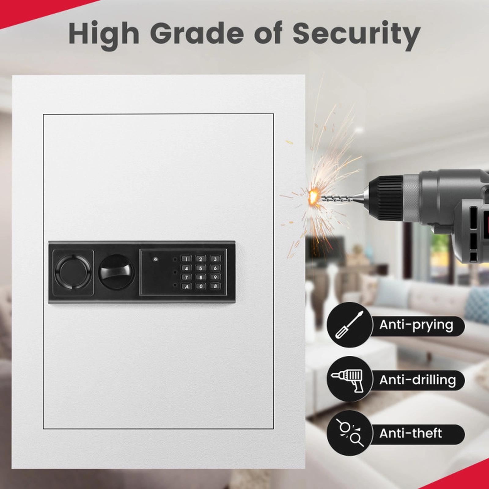 SUGIFT 2-Shelf Digital Keypad Override Key Recessed Wall Safe Box 22-in x 16-in 4-mm Steel Door 2-mm Panel White