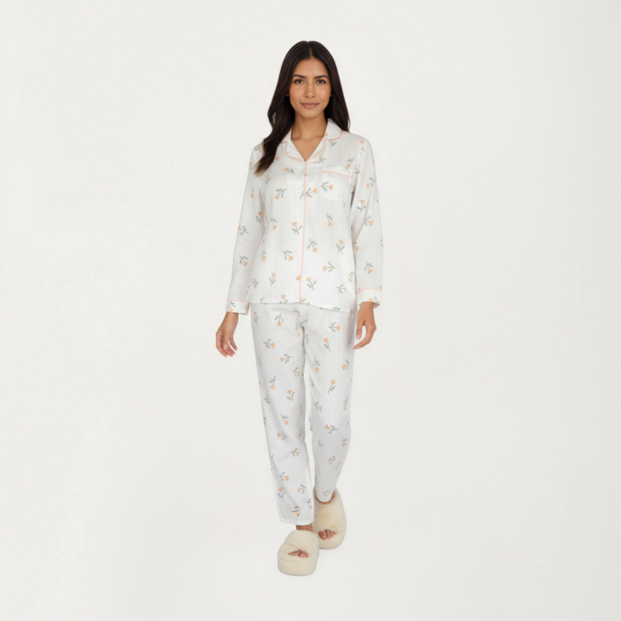 Anna-Kaci Women's 2-Piece Long Sleeve Sleep Shirt with Floral Pattern and Coordinating Lounge Pants
