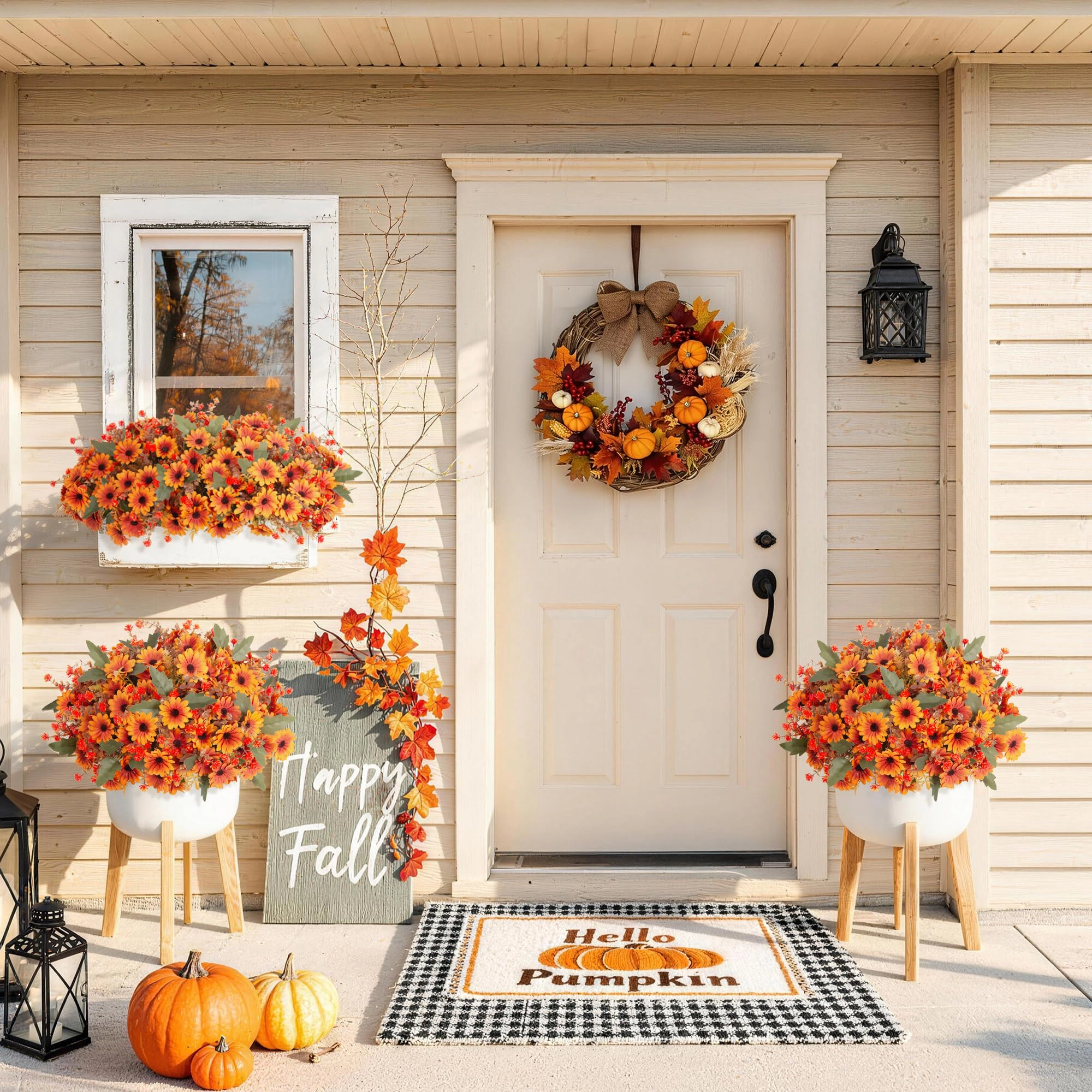 PUPWE 24 Artificial Mums For Outdoors Planters Flowers Fall Decor
