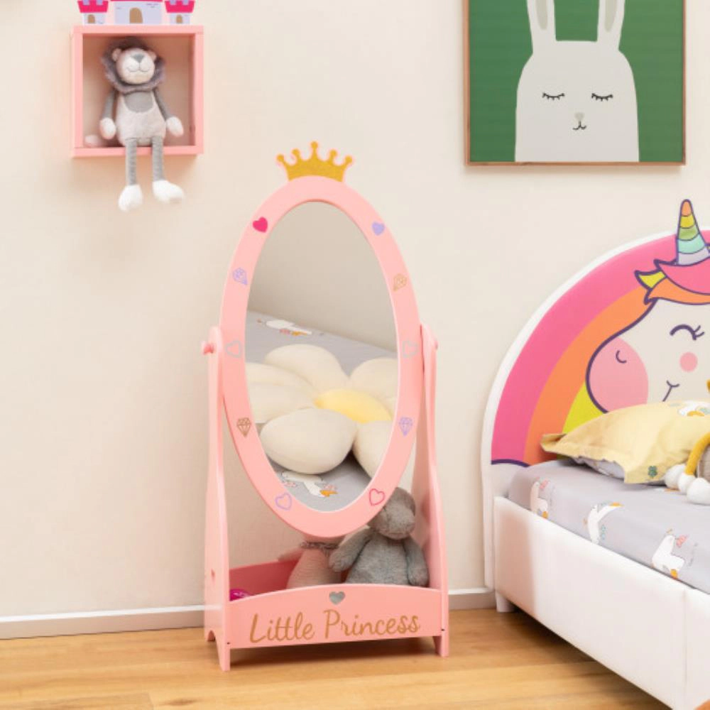 Hivvago Kids Full Length Mirror With 360 Degree Rotatable Design And Shelf-Pink