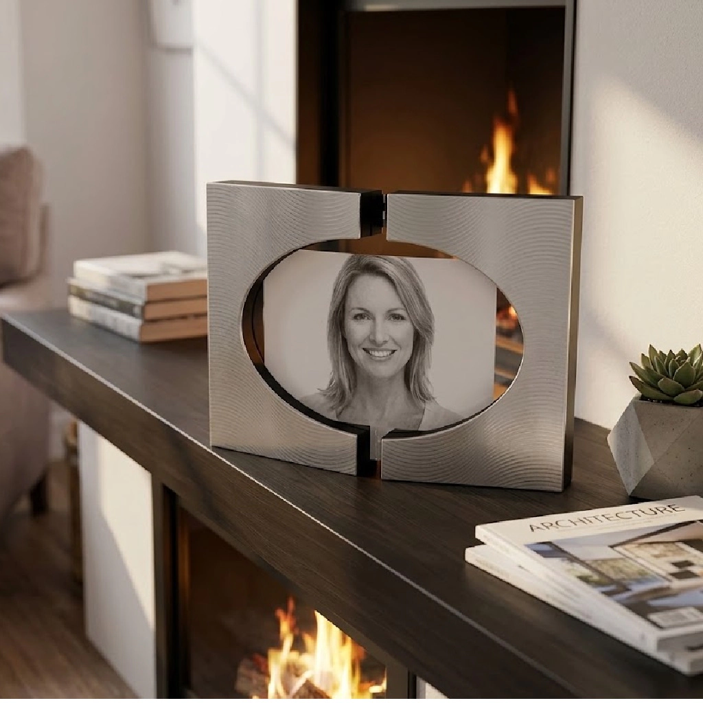 Jiallo Brushed Silver Modern Hinged Double Photo Frame, Holds 6x4" Photo