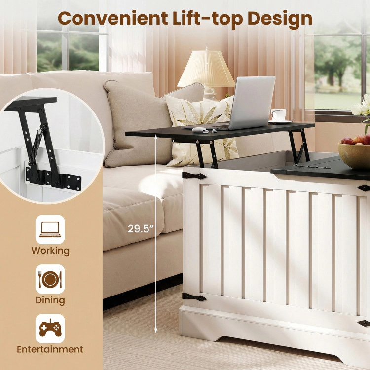Hivvago Farmhouse Lift Top Coffee Table With Hidden Storage Compartment
