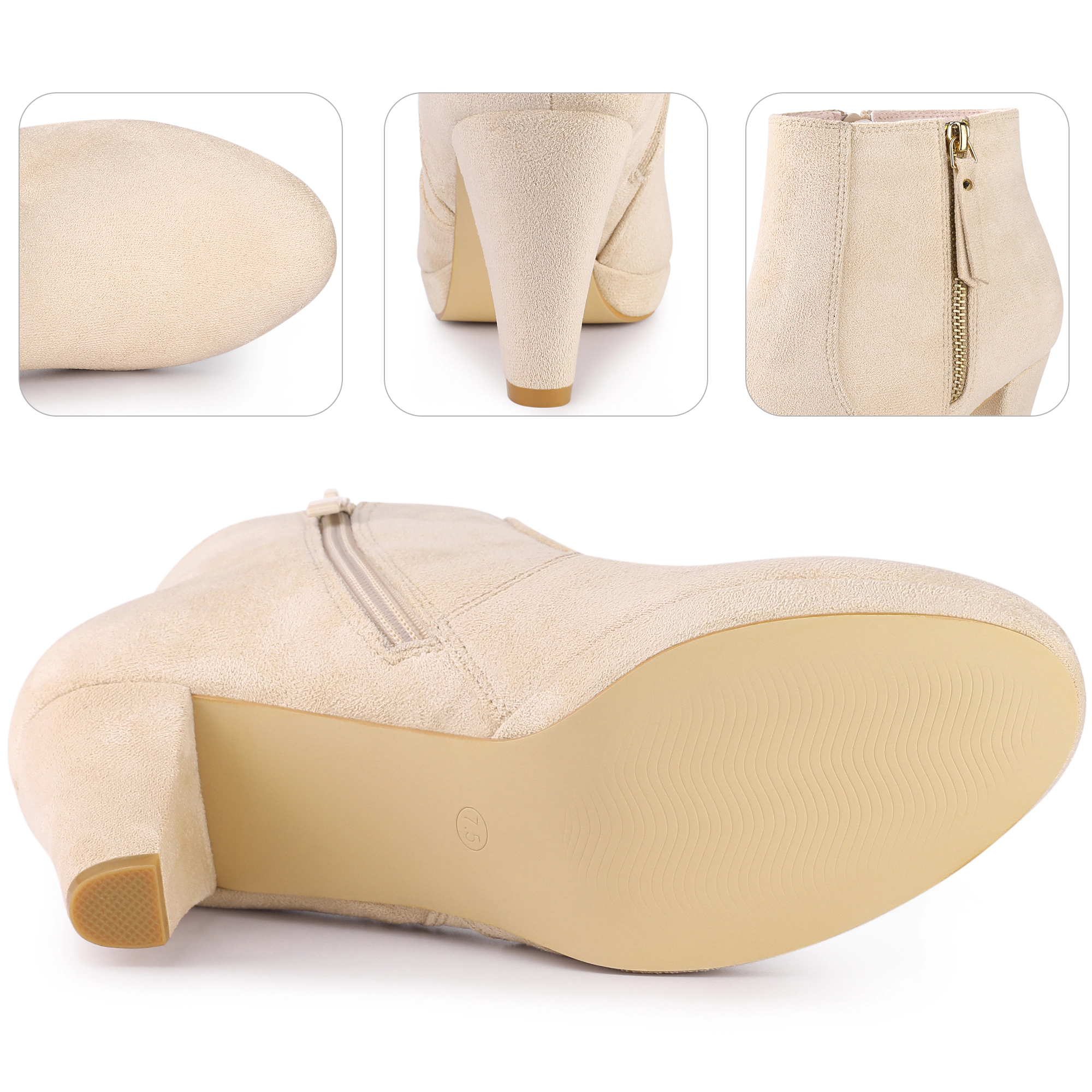 BLISSFUL STEP Women Faux Suede Chunky Heel Platform Round Toe Side Zip Ankle Boots