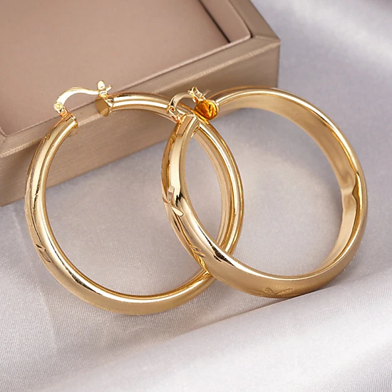 Metal Gold Color Big Circe Earrings for Women