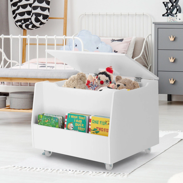 Hivvago Wooden Mobile Toy Storage Organizer with Bookshelf and Lockable Wheels