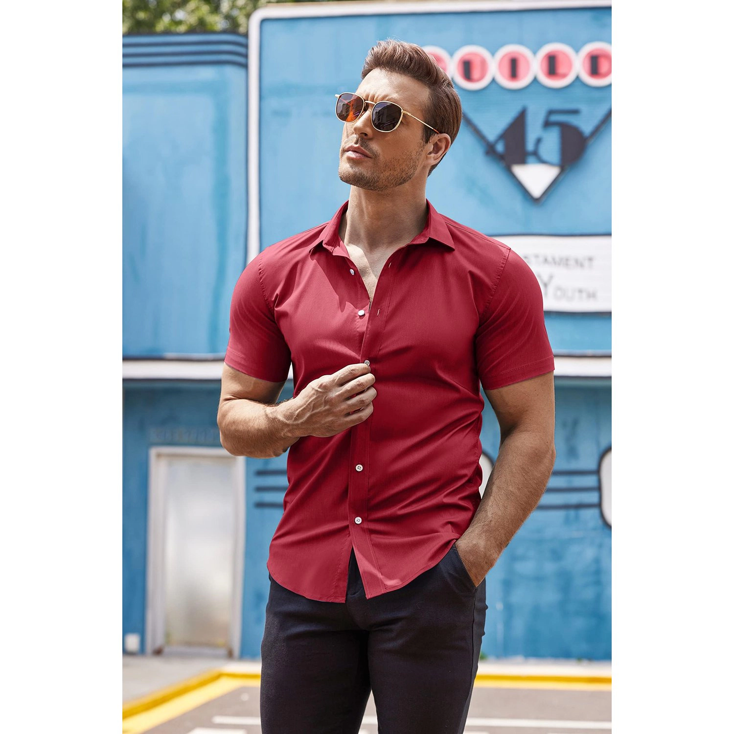 COOFANDY Mens Casual Short Sleeve Henley Shirts  Button Placket Pocket Tees