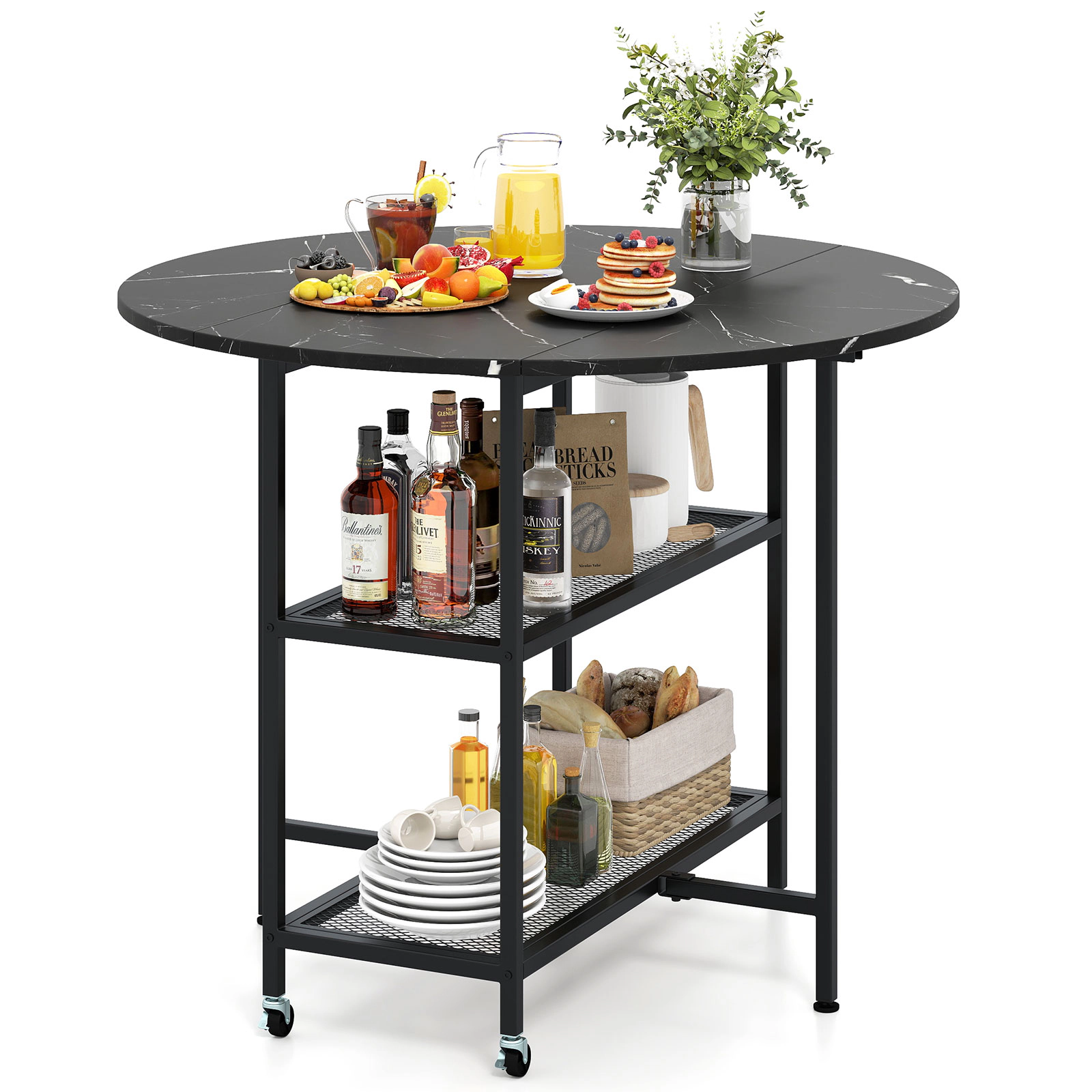 LJG Folding Round Dining Table with Lockable Wheels