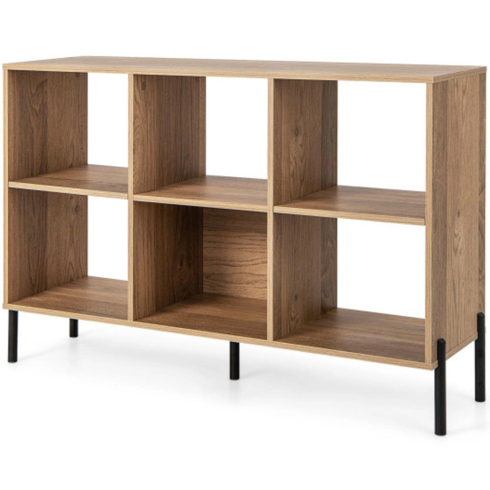 Hivvago 6-Cube Storage Bookcase 3-Tier Wooden Open Bookshelf with 5 Metal Legs