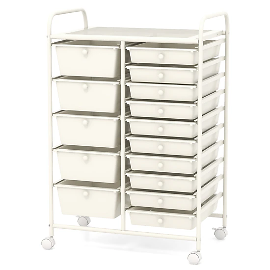 SUGIFT 15-Drawer Rolling File Storage Organizer Cart 22-lb Top Capacity 25-in Wide Utility Cabinet White/Silver