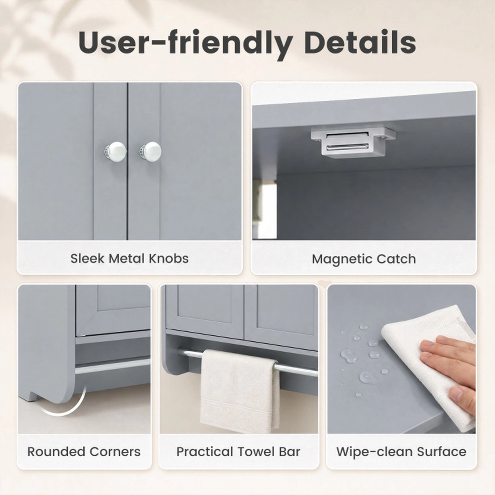 SUGIFT Gray Wall Mounted Bathroom Storage Medicine Cabinet with Towel Bar and 3-Level Adjustable Shelf