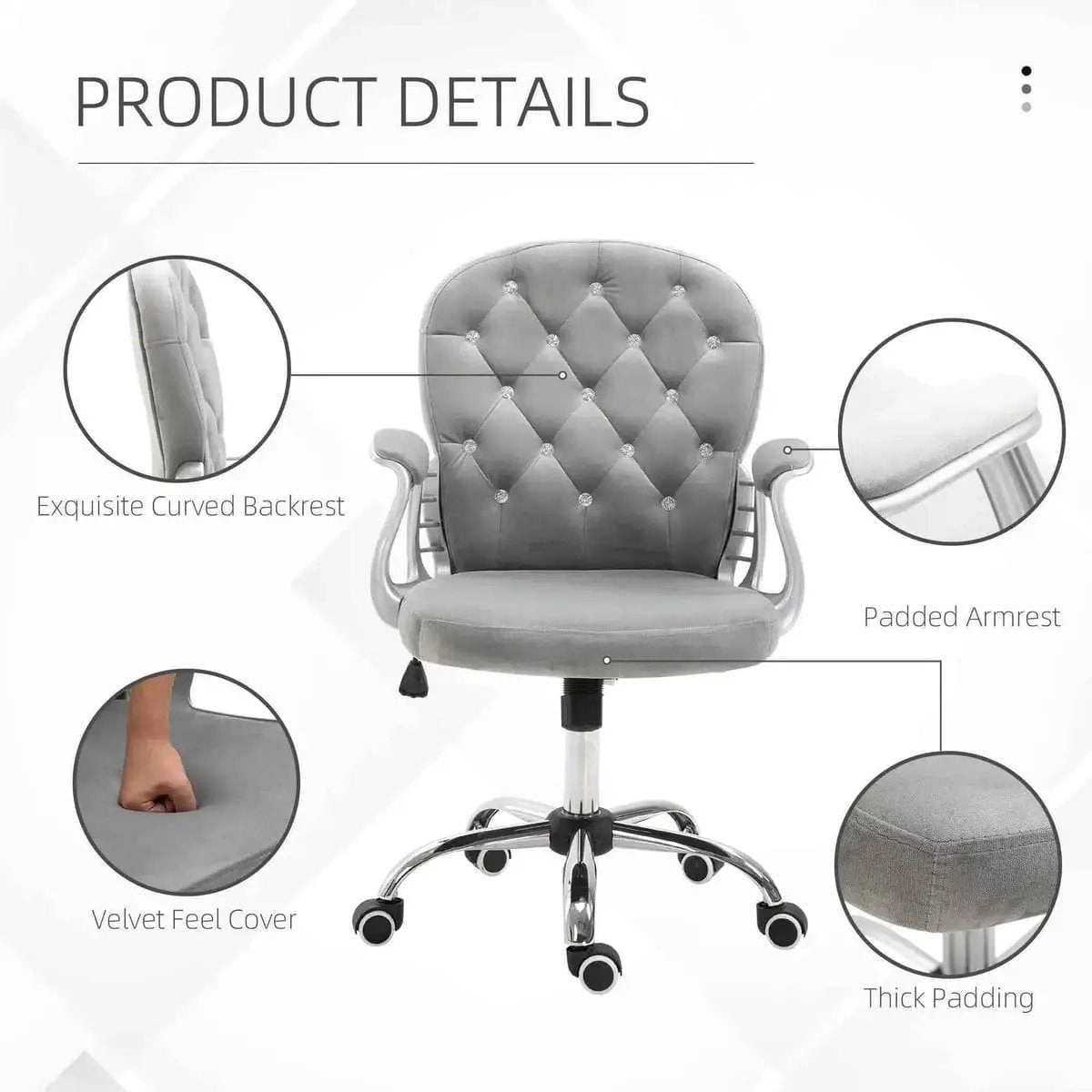 Platinum-Level Office Chairs Gray Velvet Swivel Office Chair with Adjustable Height